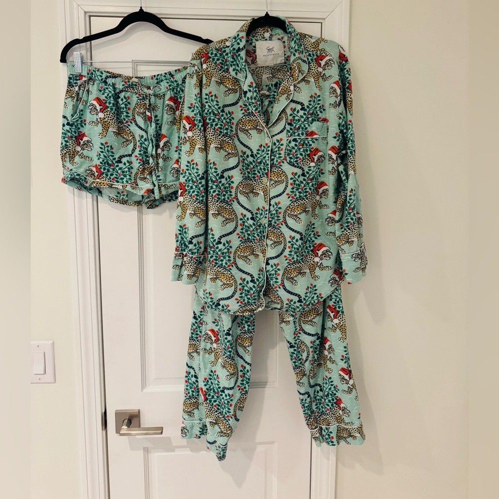Printfresh Lightweight Flannel 3 Piece Set in Holly Jolly Bagheera, Small Tall